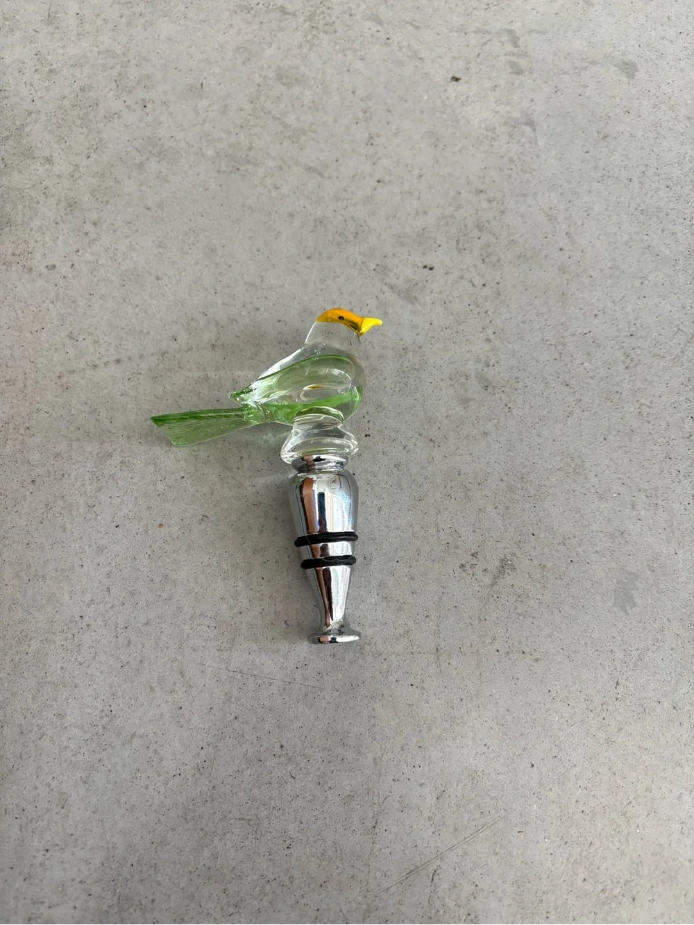 Glass Bird Wine Bottle Stopper - Green and Yellow